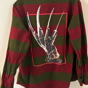 Striped Red and Green Long Sleeve Shirt with Claw Design